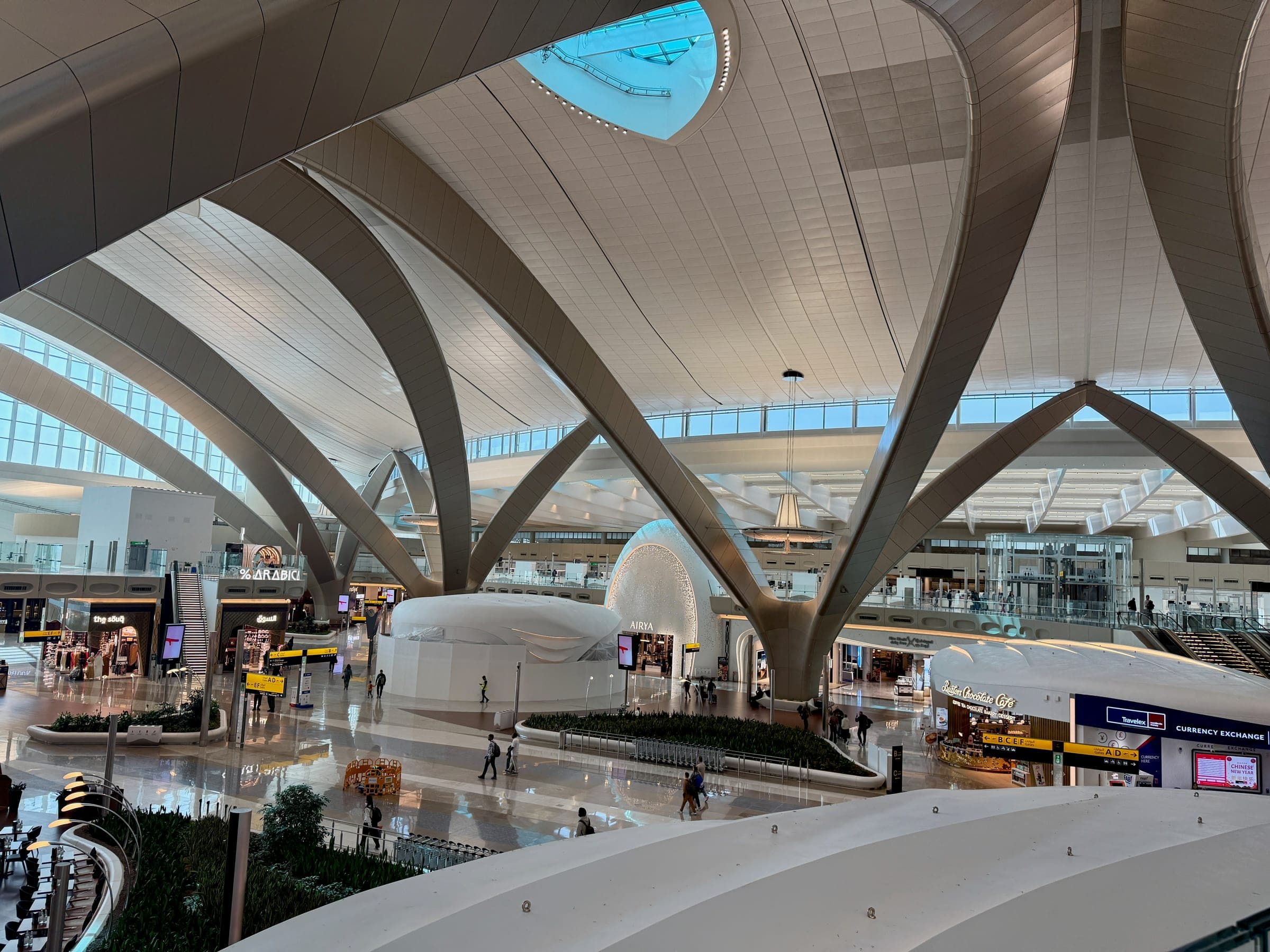 The vaulted interior of the arrivals hall at Zayed International Airport, Abu Dhabi.